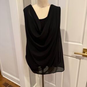 East Adeline. Black Sleeveless Blouse. 2x. Cowl Neck. Rayon Blend. Made In USA.
